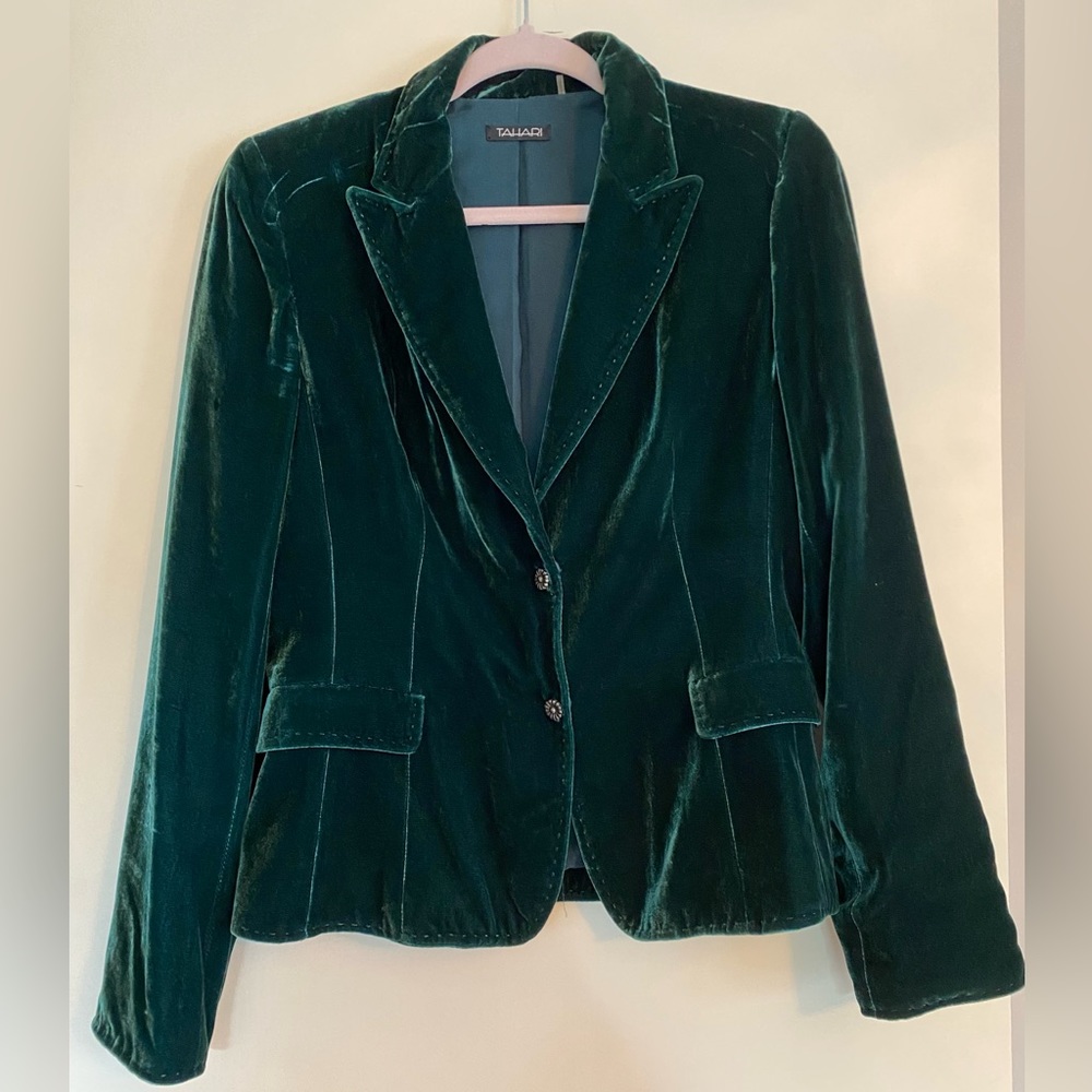 Tahari Emerald Green Velvet Blazer
